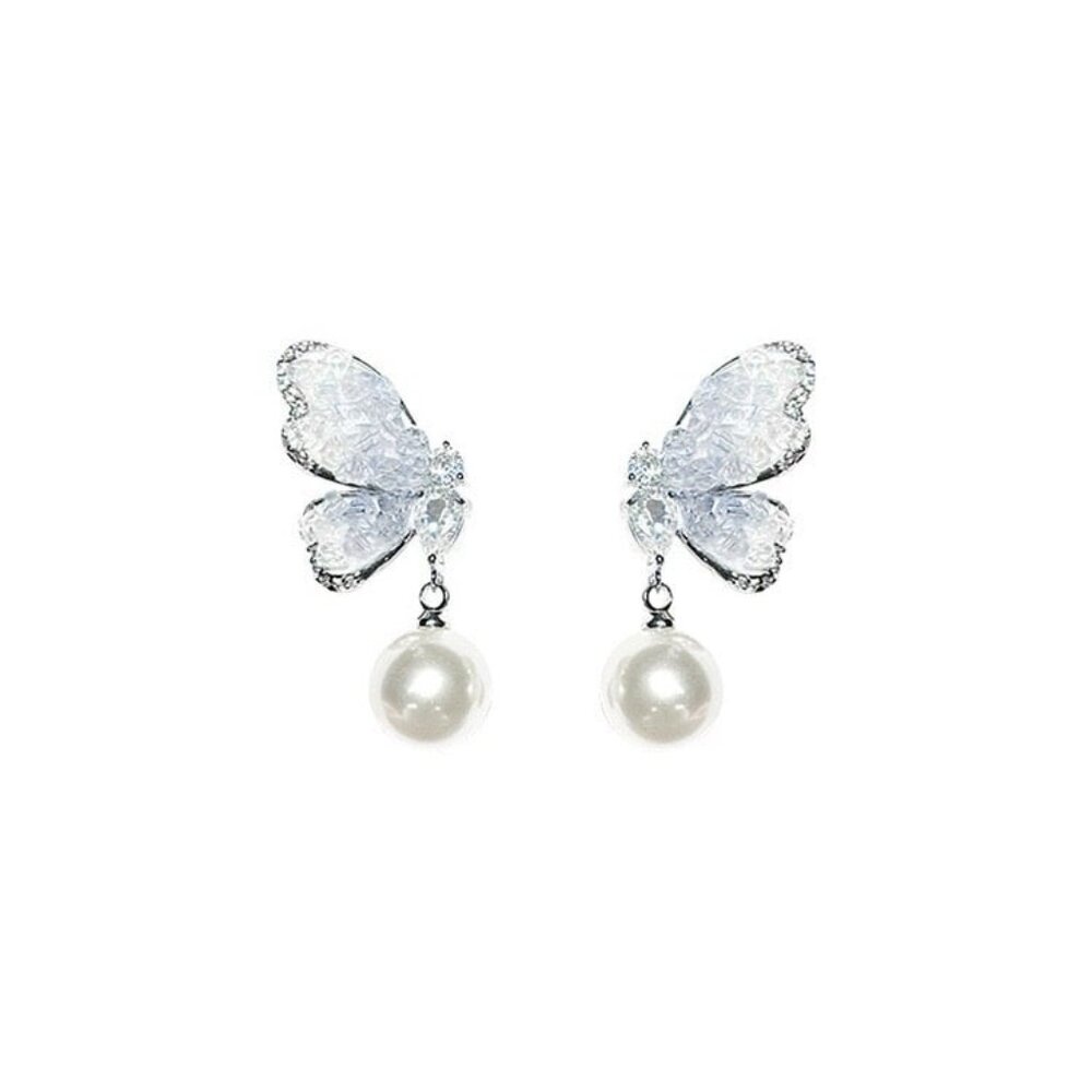 Butterfly pearl earrings for non-pierced ears, clip earrings - Picture 6 of 7